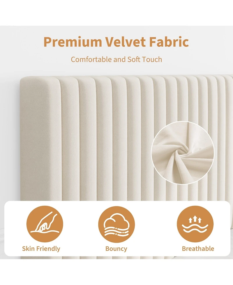 gaomon Upholstered Platform Velvet Bed Frame with Headboard,Strong Wooden Slats Support