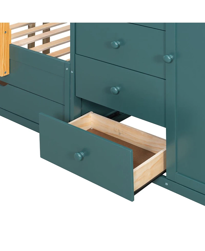 Streamdale Furniture Full Size Bunk Bed with 2 Large & 5 Small Drawers, Wardrobe