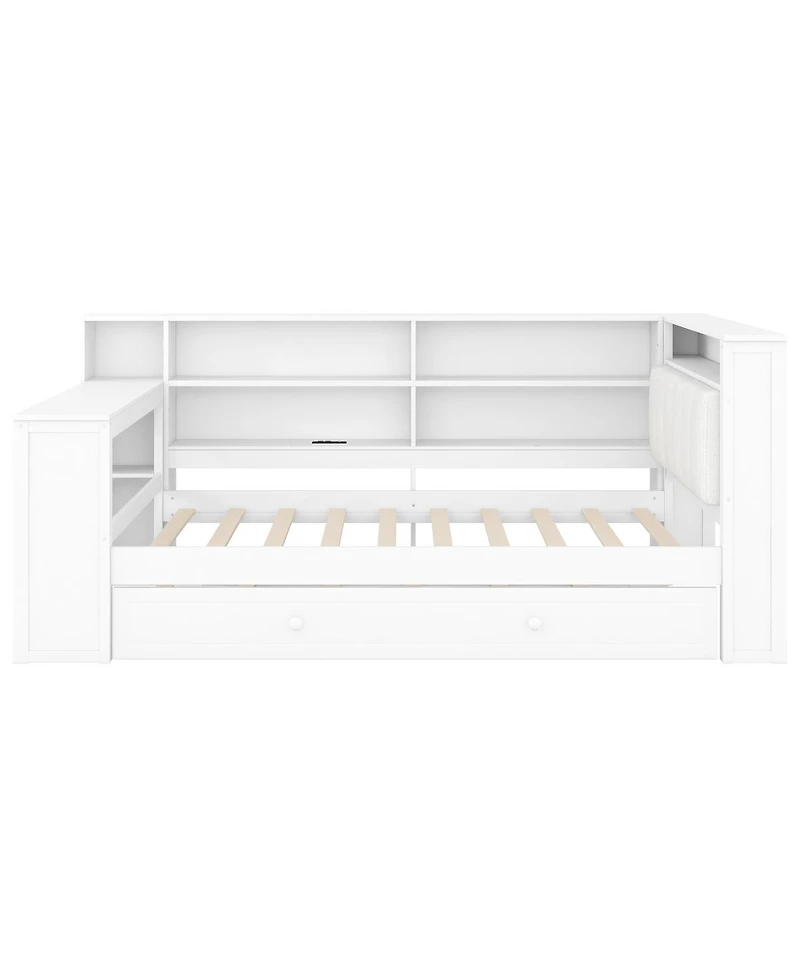 Streamdale Furniture Wood Twin Platform Bed with Storage, Trundle, Charging, Led, Desk, Headboard