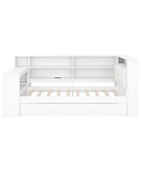 Streamdale Furniture Wood Twin Platform Bed with Storage, Trundle, Charging, Led, Desk, Headboard