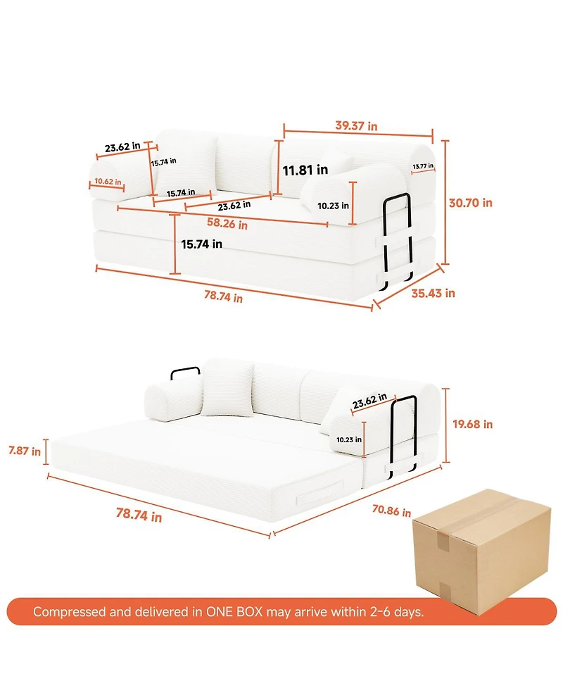 Streamdale Furniture Convertible Corduroy Sleeper Sofa Bed with Pillow