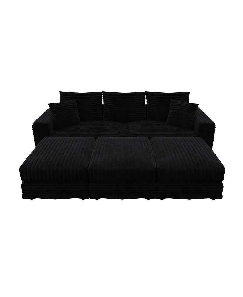Streamdale Furniture 82 Plush Corduroy 3-Seat Sofa with Movable Ottoman