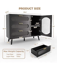 gaomon Buffet Cabinet with Storage, Sideboard Cabinet with Fluted Glass Door and Drawers, Sideboard for Kitchen, Dining Room, Living Room