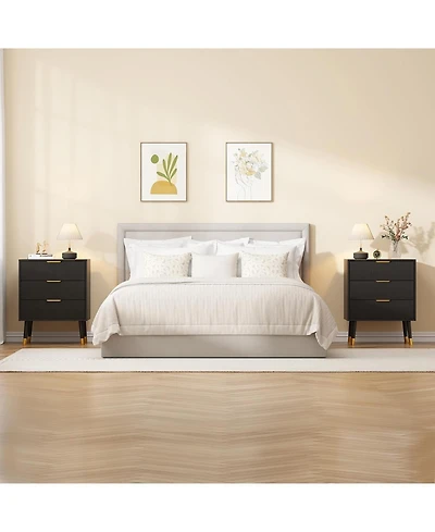 gaomon Fluted 3 Drawer Dresser Set of 2, Large Modern Nightstand Cabinet with Gold Metal Handles, End Table Wood Chest of Drawers for Bedroom.