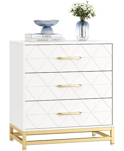 gaomon 3 Drawer Dresser for Bedroom, Modern Wood Dressers Chest of Drawers with Storage, Wide Drawers Tall Nightstand Metal Handles