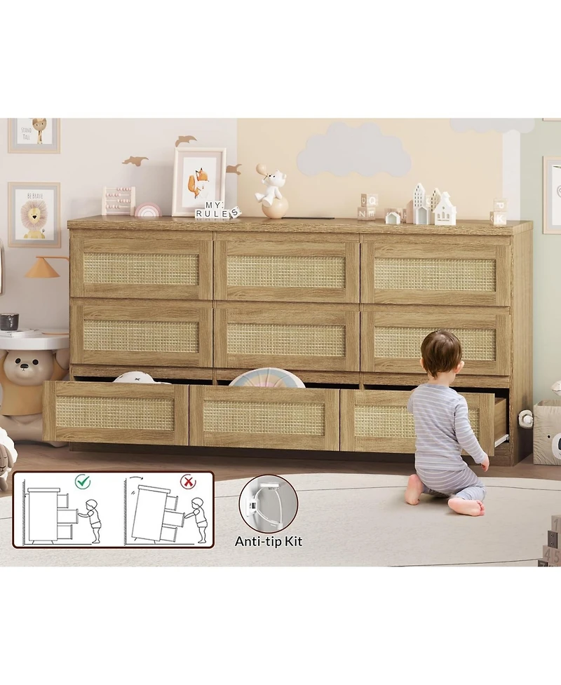 gaomon Rattan 9 Drawer Charging Station Dresser