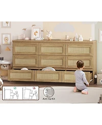 gaomon Rattan 9 Drawer Charging Station Dresser