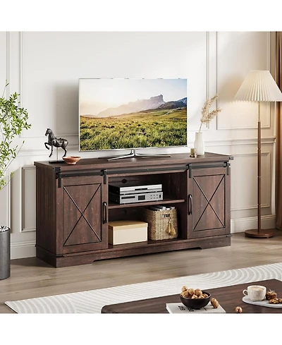 gaomon Farmhouse 59" Tv Stand Up to 65 Inches, Mid Century Modern Entertainment Center with Storage Cabinets