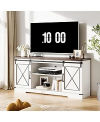 gaomon Farmhouse 59" Tv Stand Up to 65 Inches, Mid Century Modern Entertainment Center with Storage Cabinets