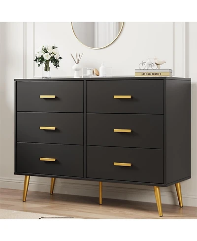 gaomon Modern 6-Drawer Dresser with Metal Handles, Wooden Storage Chest for Bedroom, Living Room