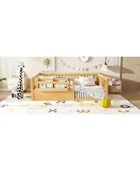 Streamdale Furniture Full Floor Bed with Heightened Fence & Bookshelf