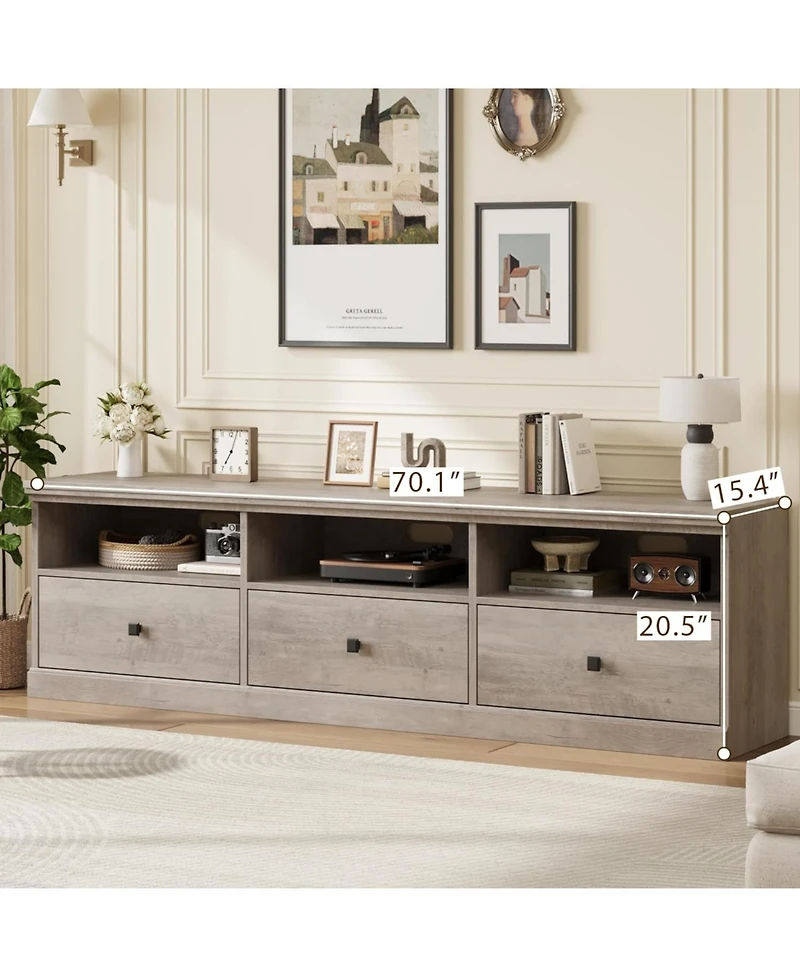 gaomon 70in Tv Stand for TVs up to 80", Mid Century Modern Entertainment Center with Storage Drawer and Open Shelves