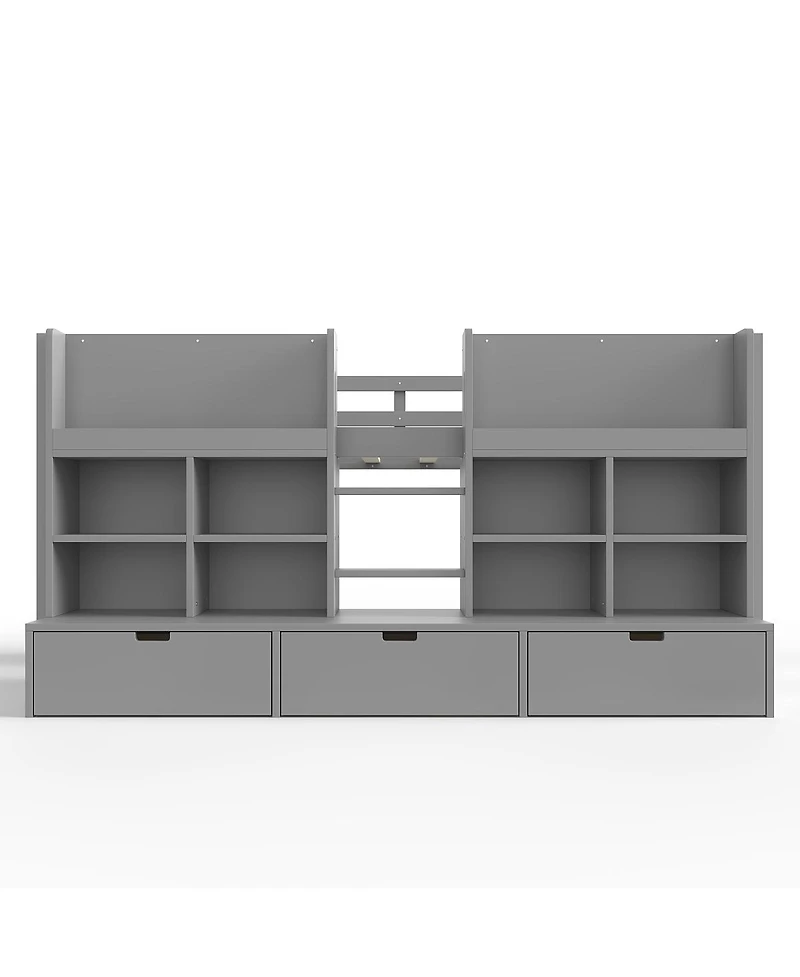 Streamdale Furniture Loft Bed with Multi-Storage Shelves & Curtain, Chalkboard