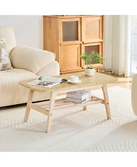 Streamdale Furniture Solid Wood 2-Tier Coffee Table with Storage Shelf