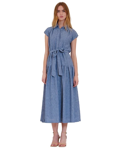 julia jordan Women's Cap-Sleeve Collared Button-Front Midi Dress