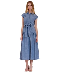 julia jordan Women's Cap-Sleeve Collared Button-Front Midi Dress