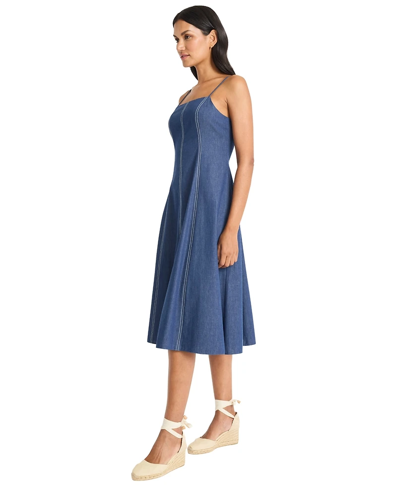 Maggy London Women's Sleeveless Chambray Midi Dress
