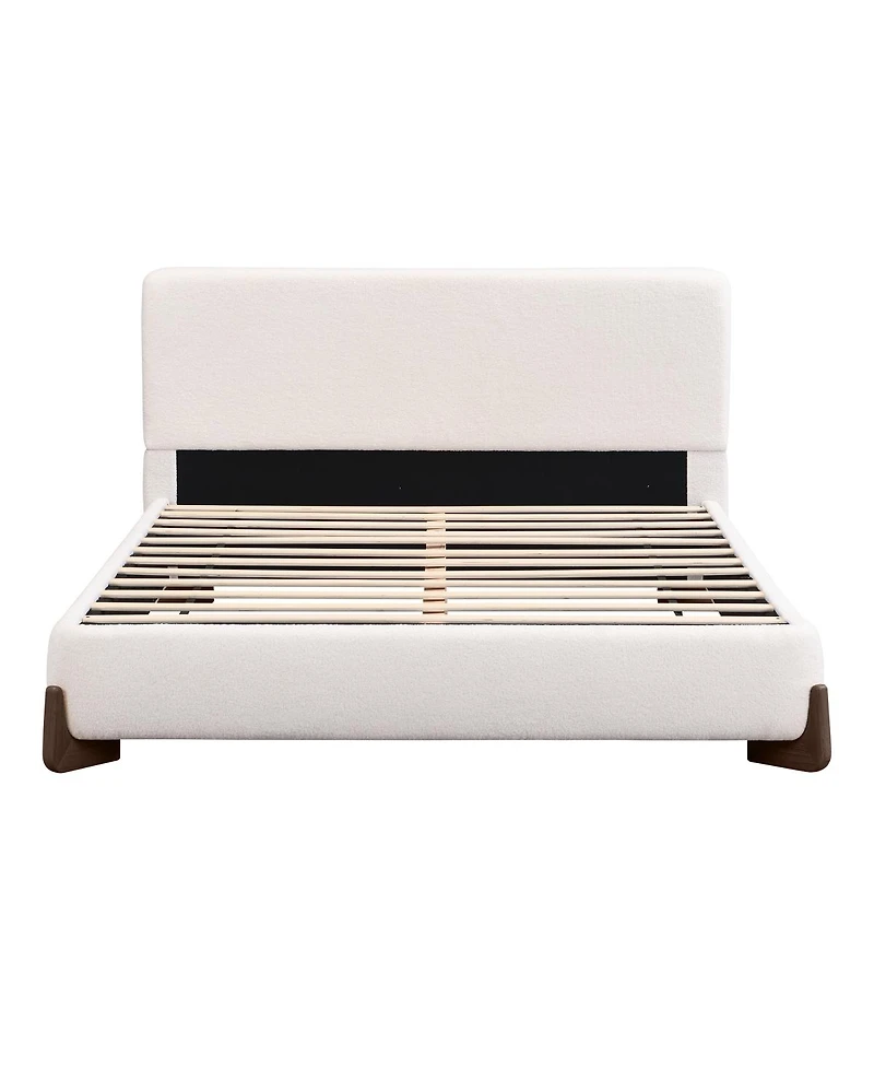 Streamdale Furniture Elegant white queen upholstered bed with dark brown solid wood legs