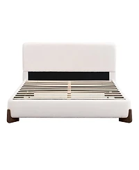 Streamdale Furniture Elegant white queen upholstered bed with dark brown solid wood legs