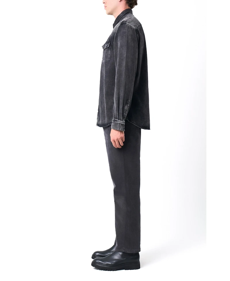 Velez Men's Long-Sleeve Cotton Overshirt With Denim and Leather Shirts