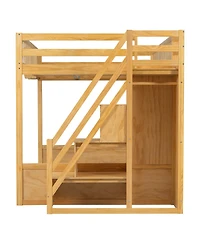 Streamdale Furniture Queen Size Wooden Loft Bed with Staircase, Wardrobe & Shelves