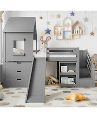 Streamdale Furniture Twin Loft Bed with Storage, Desk, Slide & Stairs