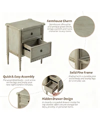 Yigii Wood 2 Drawer Farmhouse Nightstand with Antique Finish