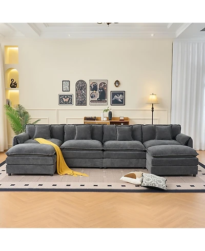 Boyel Living Modular Sectional Sofa, Oversized Deep Seat U Shaped Couch Set, 4-Seater Comfy Cloud Couches with Movable Ottomans, Diy Combination
