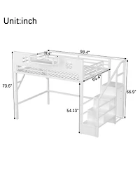 Streamdale Furniture Queen Size Loft Bed with Stairs and Wardrobe