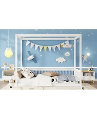 Streamdale Furniture Twin Size Canopy Floor Bed with Fence