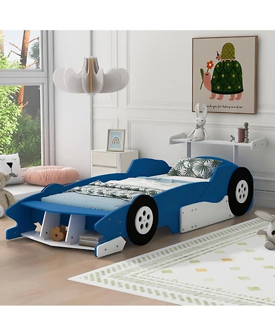 Streamdale Furniture Twin Size Race Car-Shaped Platform Bed with Wheels