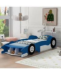 Streamdale Furniture Twin Size Race Car-Shaped Platform Bed with Wheels
