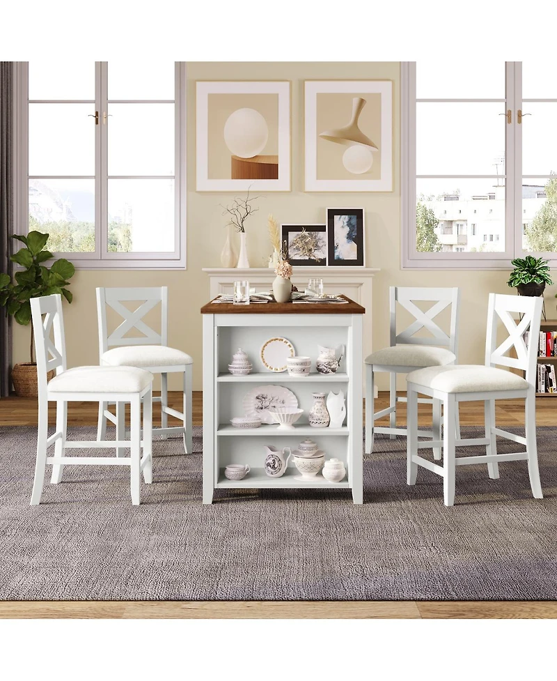 Streamdale Furniture Rustic Farmhouse Counter Height Dining Table Set with 4 Chairs