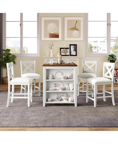 Streamdale Furniture Rustic Farmhouse Counter Height Dining Table Set with 4 Chairs