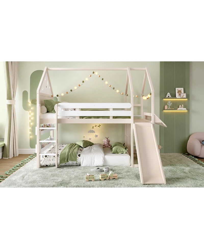 Streamdale Furniture Streamdale Loft Bed with Bookshelf, Slide, and House-Shaped Design for Kids