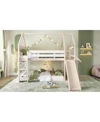 Streamdale Furniture Streamdale Loft Bed with Bookshelf, Slide, and House-Shaped Design for Kids