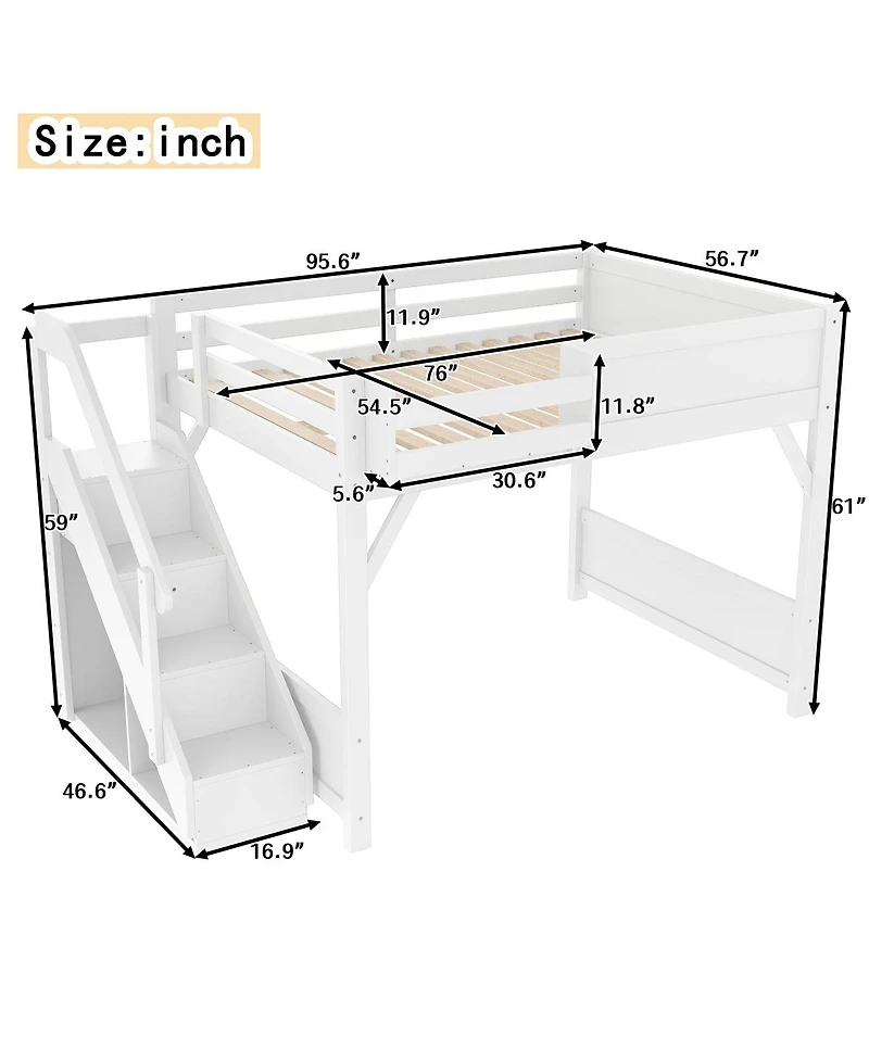 Streamdale Furniture Streamdale Loft Bed w/Wardrobe & Storage, Solid Wood