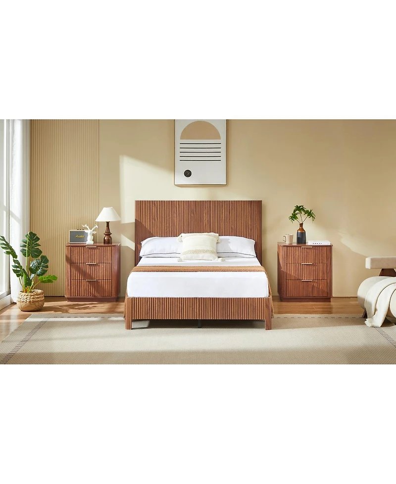 Streamdale Furniture Streamdale Wooden corrugated curved lines,No Box Spring Needed
