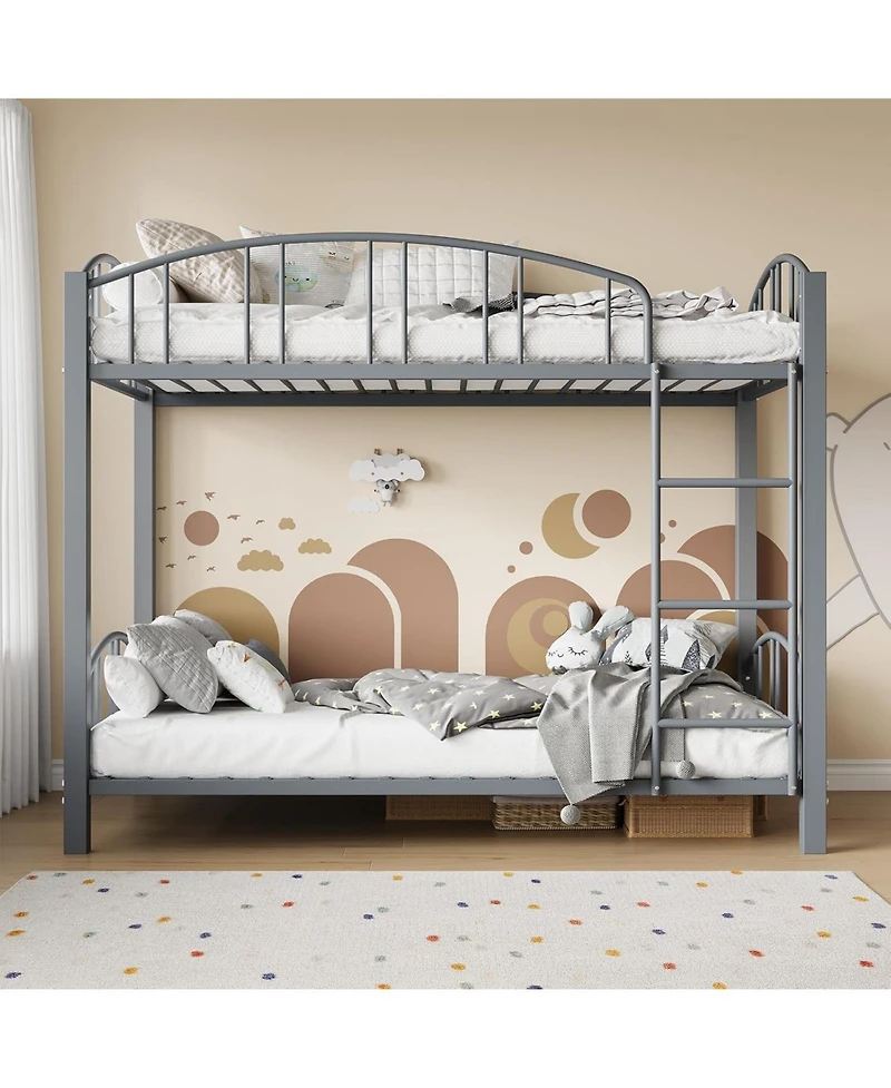 gaomon Metal Bunk Bed Twin Over Twin, Heavy Duty Bunkbeds Frame with Arched Guardrail and Safety Ladder, Sturdy Steel for Kids Boys Girls