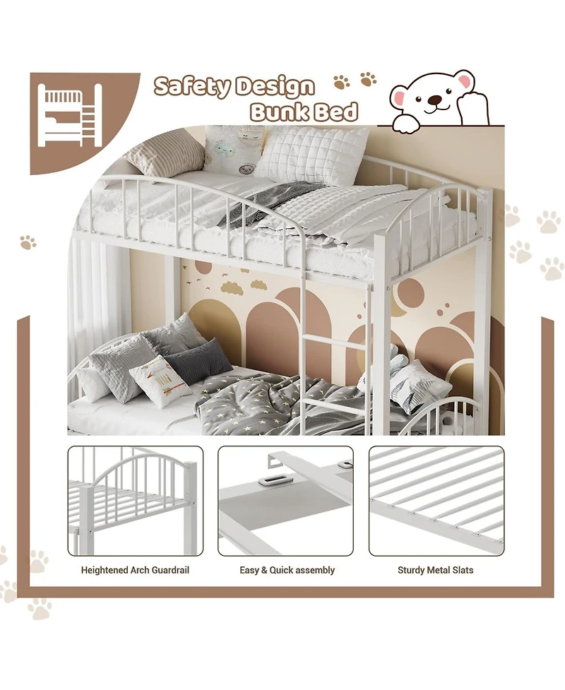 gaomon Metal Bunk Bed Twin Over Twin, Heavy Duty Bunkbeds Frame with Arched Guardrail and Safety Ladder, Sturdy Steel for Kids Boys Girls