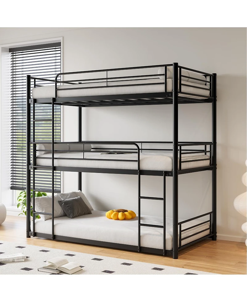 Streamdale Furniture Sturdy Metal Triple Bunk Bed with Guardrails & Ladders