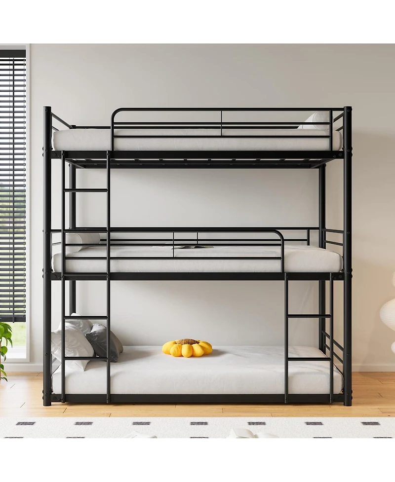 Streamdale Furniture Sturdy Metal Triple Bunk Bed with Guardrails & Ladders
