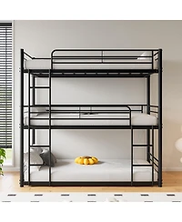 Streamdale Furniture Sturdy Metal Triple Bunk Bed with Guardrails & Ladders