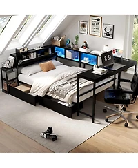 Streamdale Furniture Streamdale Corner Bed Frame with Bookcase, Led, Charging Station