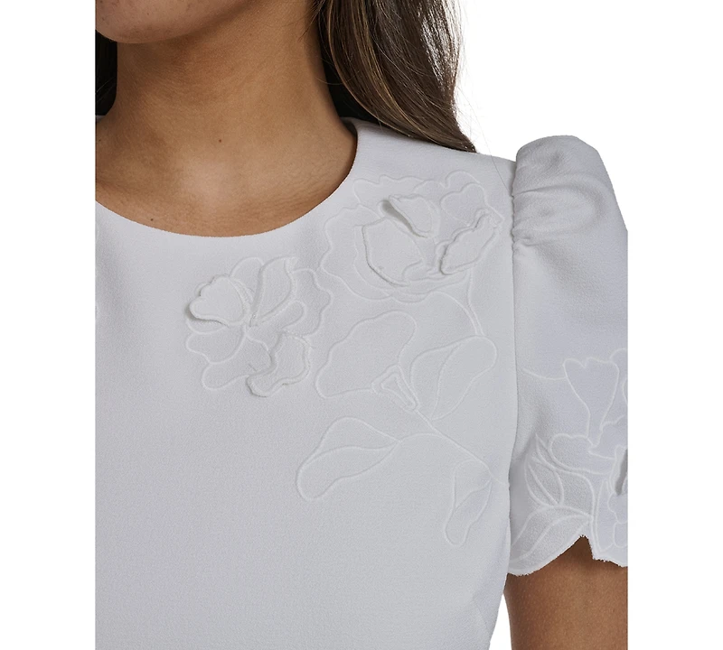 Vince Camuto Petite Laser-Cut Trim Detail Fit & Flare Dress