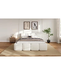 Streamdale Furniture Queen Size Boucle Platform Bed with Thick Headboard and Footboard