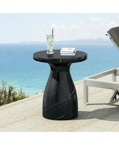 Streamdale Furniture Outdoor Travertine Side Table, Black Marble Effect