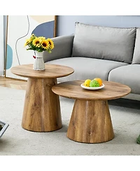 Streamdale Nested coffee table set, modern wood grain veneer, round living room center table.