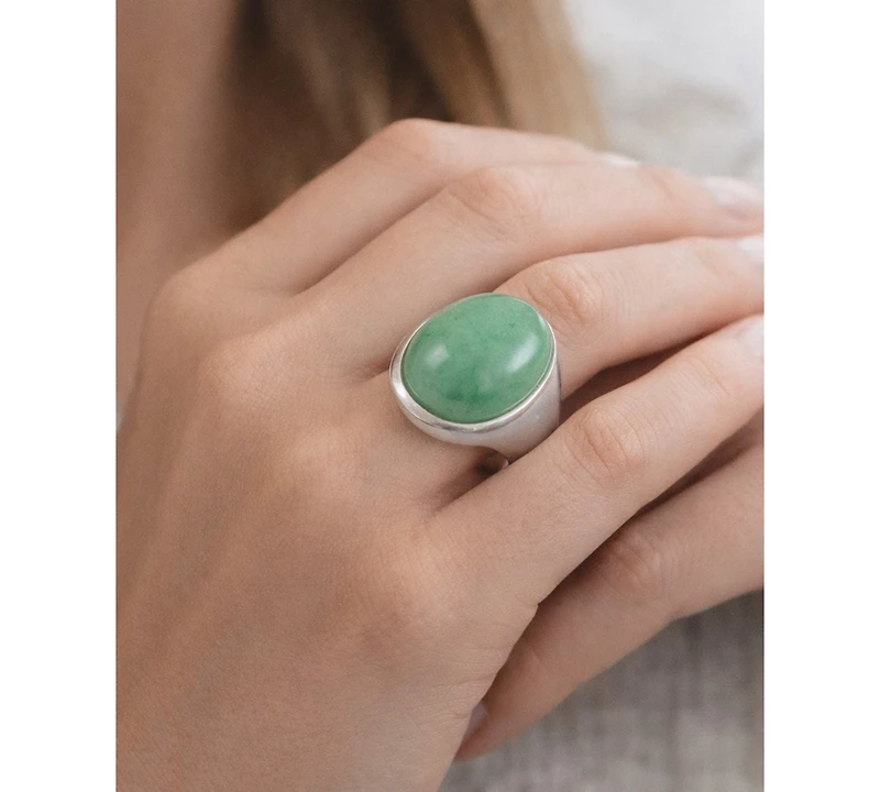 Macy's Green Jade (18 x 14mm) Ring in Sterling Silver