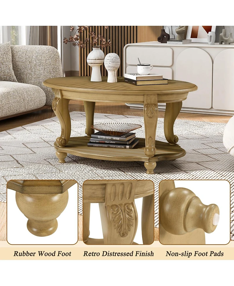 Streamdale Furniture Streamdale 42" Oval Wood Coffee Table with Open Storage Shelf